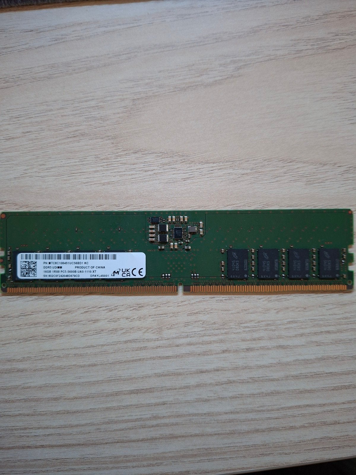 16 GB DDR5 PC/ server RAM Micron, Computers en Software, RAM geheugen, Gebruikt, Ophalen of Verzenden, Desktop, DDR5