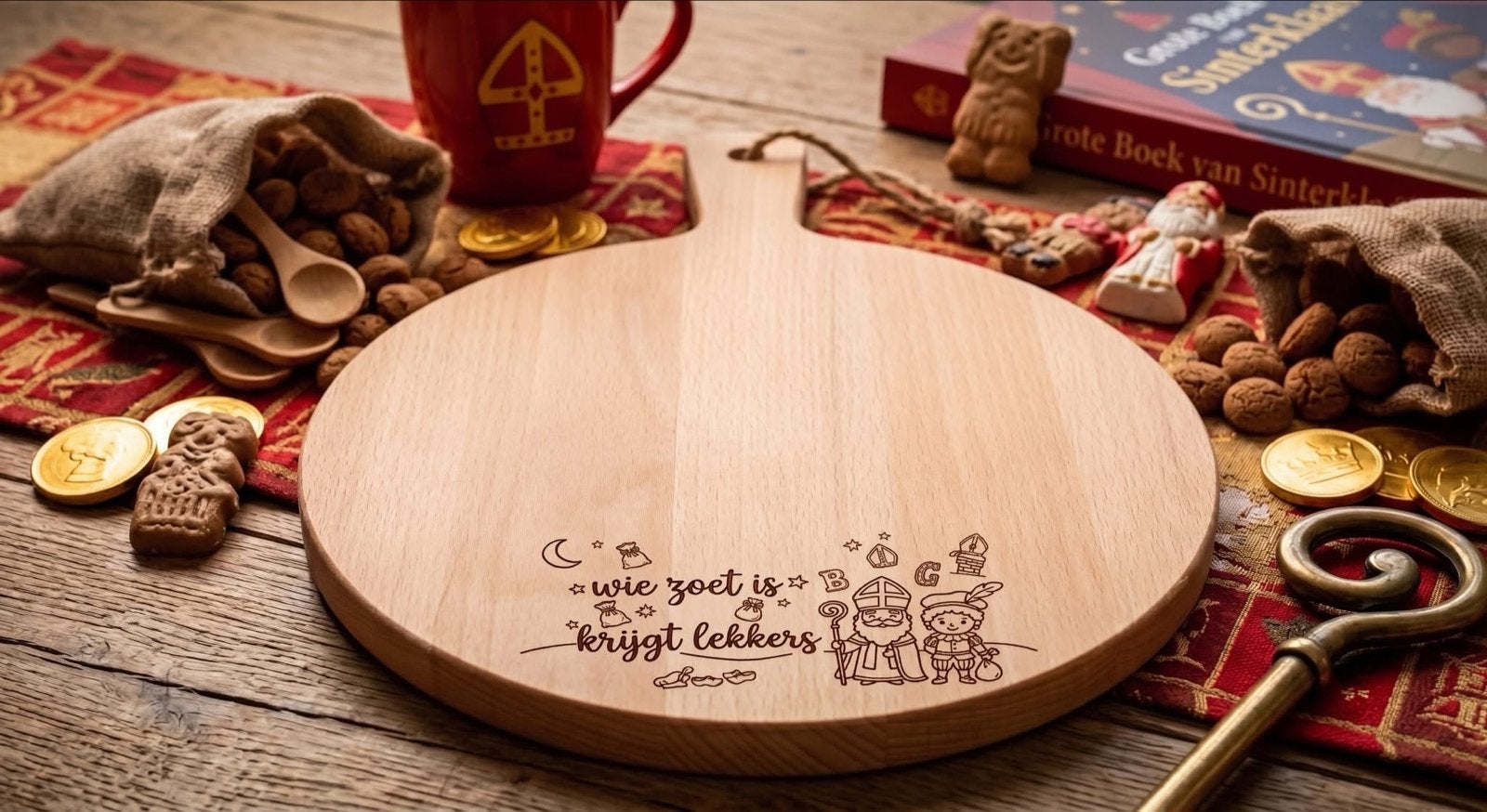 Gegraveerde Borrelplank - Sinterklaas & Kerst (30cm), Overige typen, Hout, Laser Creative, Nieuw