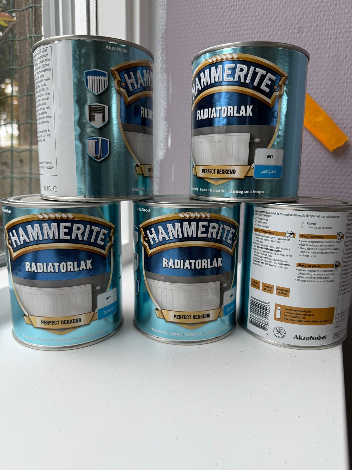 Hammerite Radiatorlak Zijdeglans Wit 750 ml - 5 stuks, Wit, Nieuw, Ophalen of Verzenden, Lak