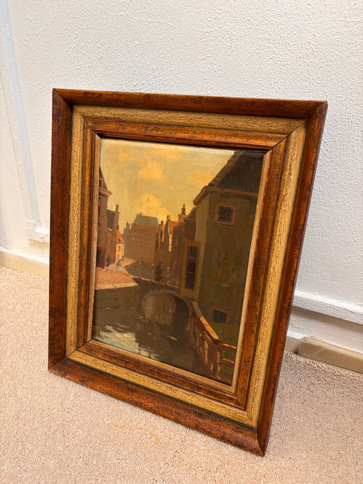 Olieverfschilderij grachtgezicht, gesigneerd, Ophalen