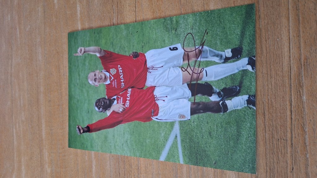 Foto 20x30cm met handtekening; Jaap Stam # Manchester United, Verzamelen, Ophalen of Verzenden, Nieuw, Buitenlandse clubs, Overige typen