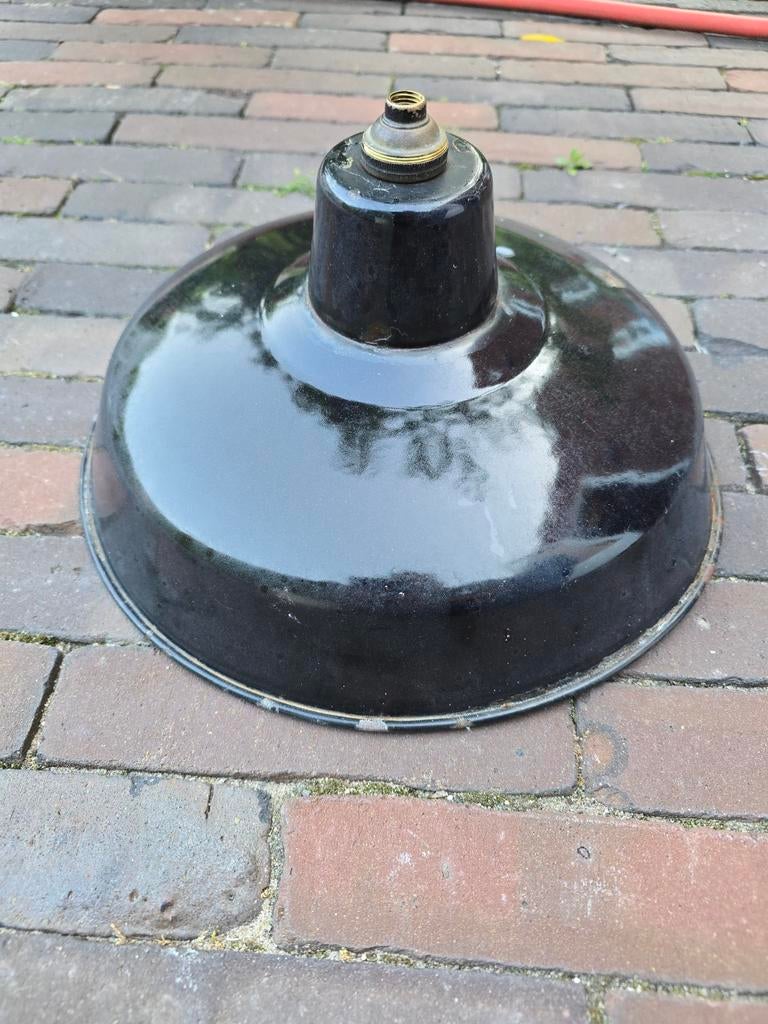 Prachtige zwarte emaille antieke authentieke Franse lamp €39, Ophalen of Verzenden
