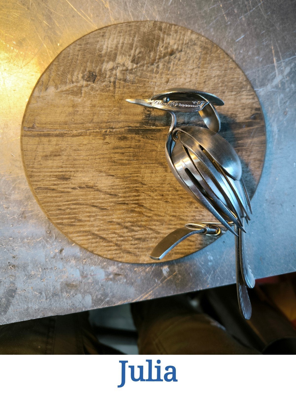 Unieke Bestek Vogel Wanddecoratie - Handgemaakt Metaal, Zilver, Ophalen of Verzenden, Handgemaakt, Wanddecoratie
