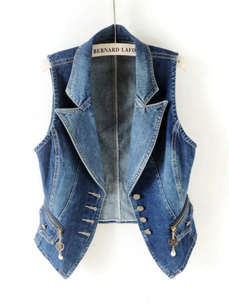 Blauw dames spijkervest / spijker denim vest jack bodywarmer, Verzenden, Nieuw, Maat 38/40 (M), Blauw