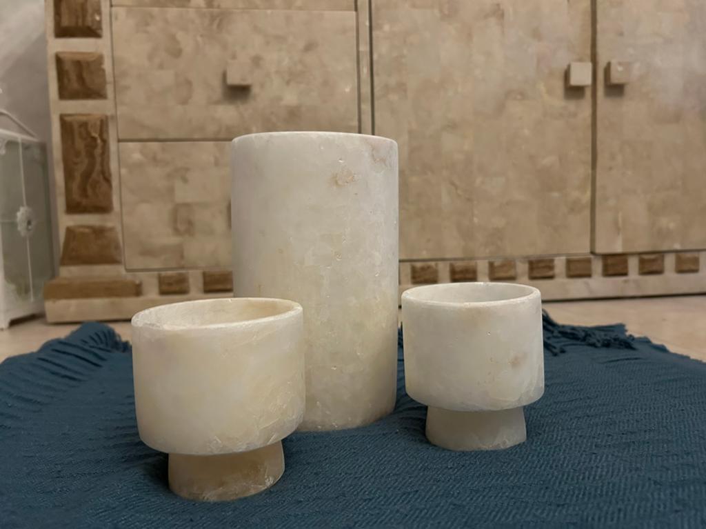 Alabaster kaarshouderset wit, Ophalen, Overige materialen, Wit, Zo goed als nieuw