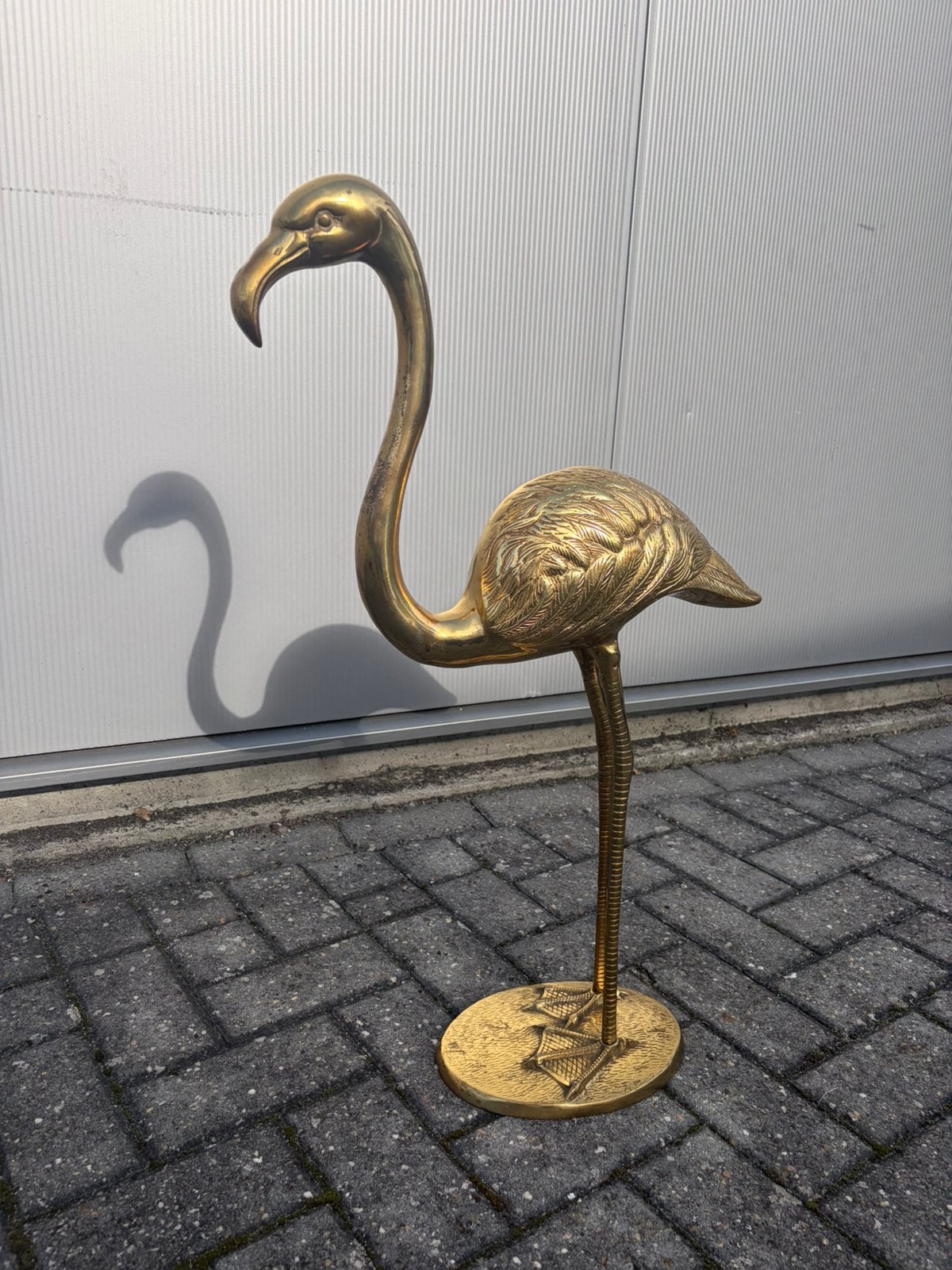 Vintage flamingo (messing), Ophalen, Zo goed als nieuw, Metaal, Dierenbeeld