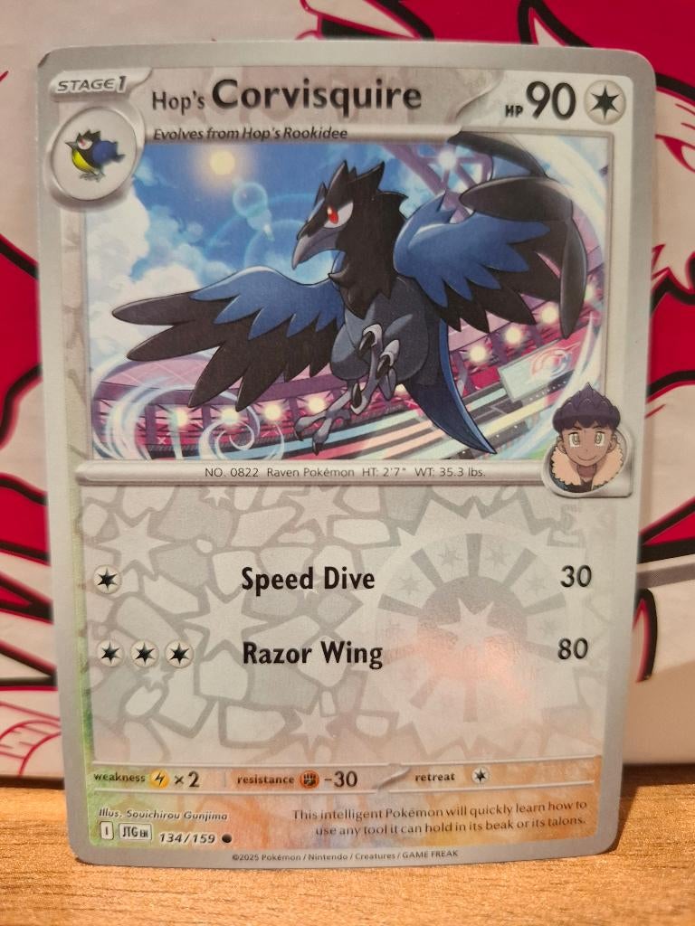 Pokemon Corvisquire JTG 134/159 reverse holo, Ophalen of Verzenden, Nieuw, Losse kaart