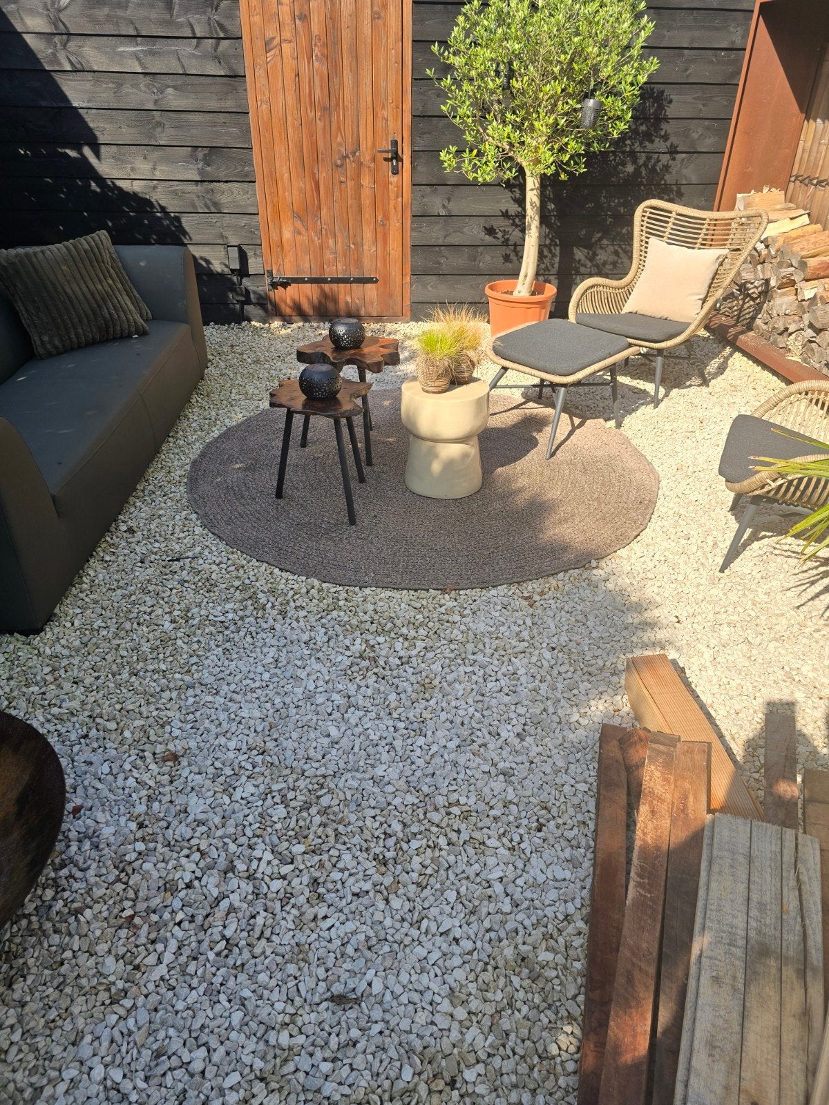 vidaXL jutekleurig weerbestendig buitenkleed Ø 200 cm, Beige, 150 tot 200 cm, Rond, Ophalen of Verzenden