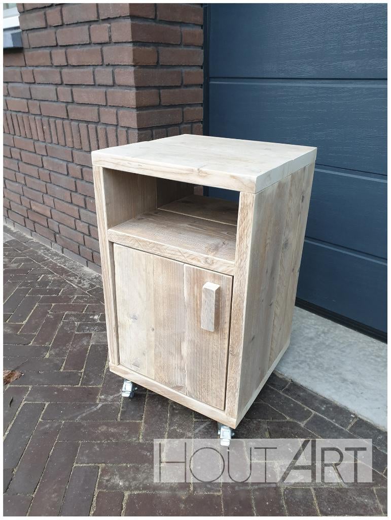 Bureau / rol kast open vak met deur steigerhout! NIEUW, Info@hout-art.nl, Nieuw, Ophalen of Verzenden, Landelijk