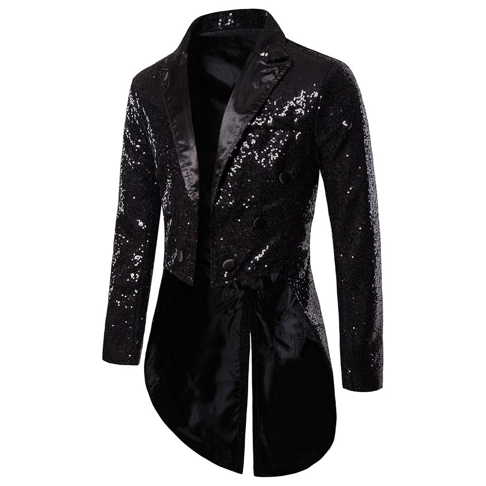 Heren lang zwart glitter colbert mannen zwarte blazer jas, Verzenden, Nieuw, Overige maten, Zwart
