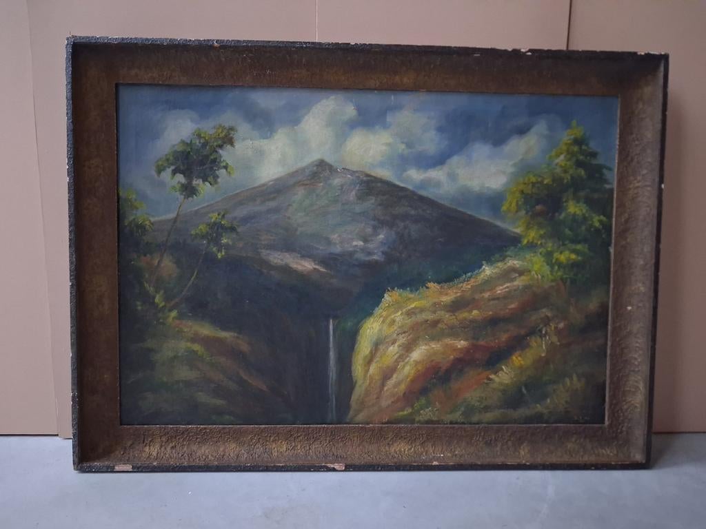 Groot antiek schilderij 125 x 92 cm, uit 1938!, Ophalen of Verzenden
