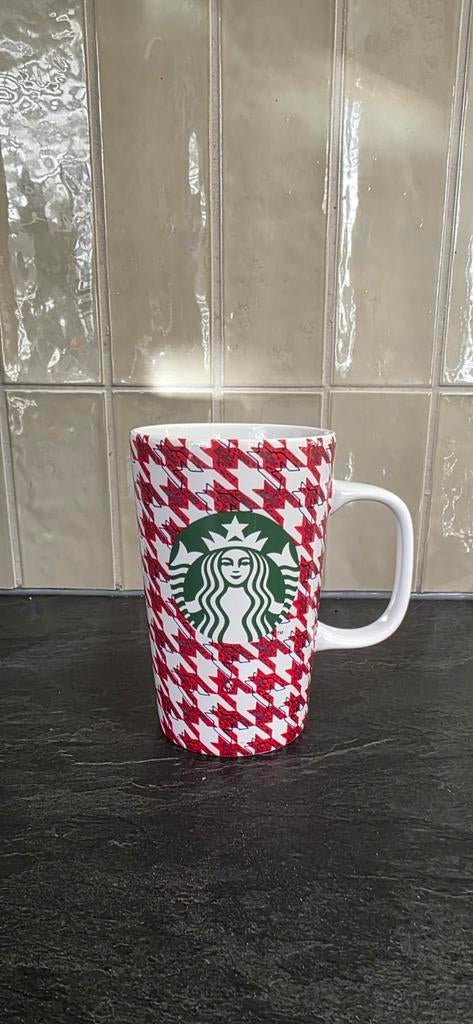 Starbucks Koffiebeker met Rood-Wit Patroon, Ophalen of Verzenden, Zo goed als nieuw