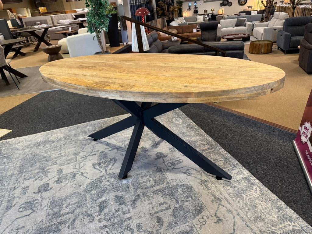 Eettafel ovaal 180cm. met spinpoot Direct/leverbaar E-7061, Overige houtsoorten, Nieuw, 150 tot 200 cm, Meubelmarkt@home.nl