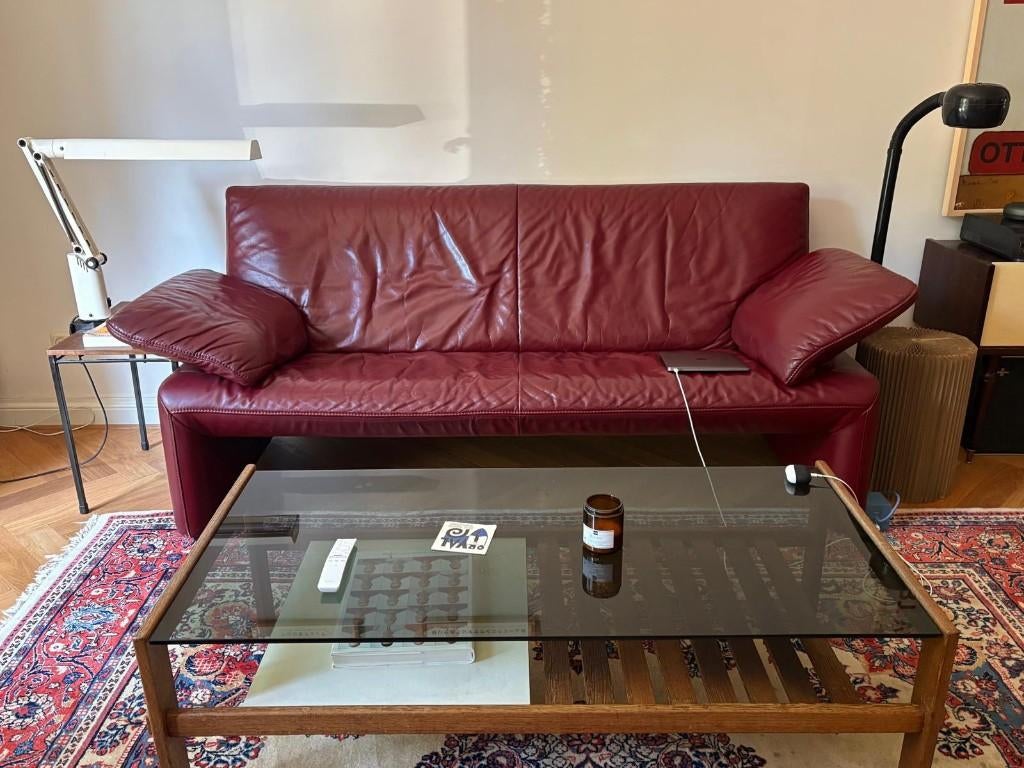 Vintage Jori Linea Bank Bordeaux Rood Leer, Ophalen, 150 tot 200 cm, Driepersoons, Zo goed als nieuw