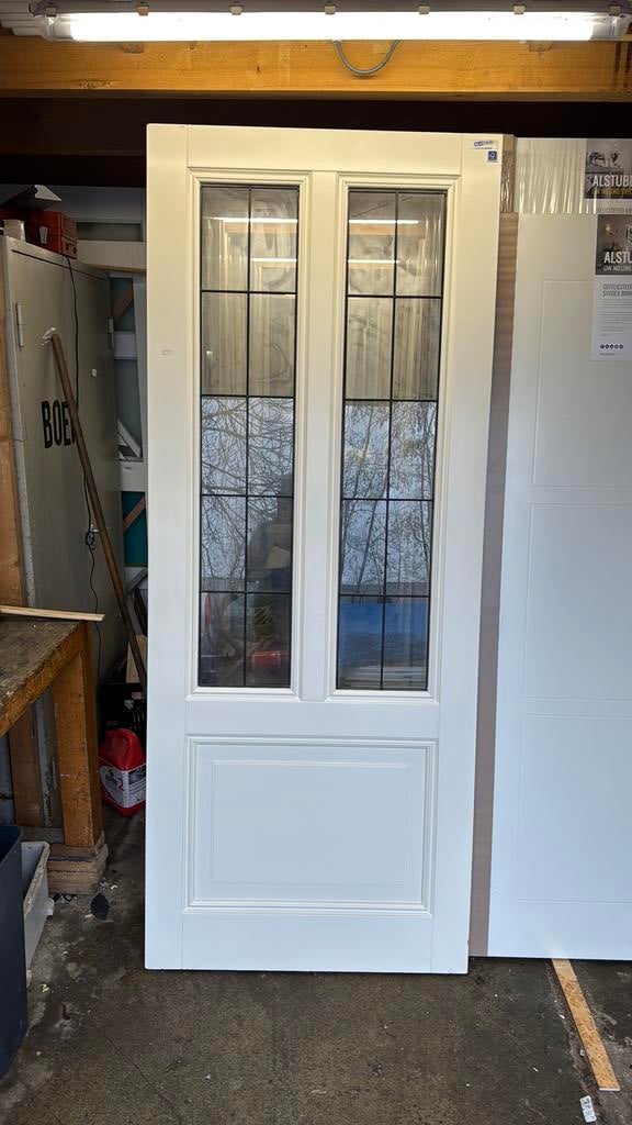 Stompe paneeldeur 93x231.5 cm glasinlood nr 256, Ophalen, 80 tot 100 cm, 215 cm of meer, Binnendeur