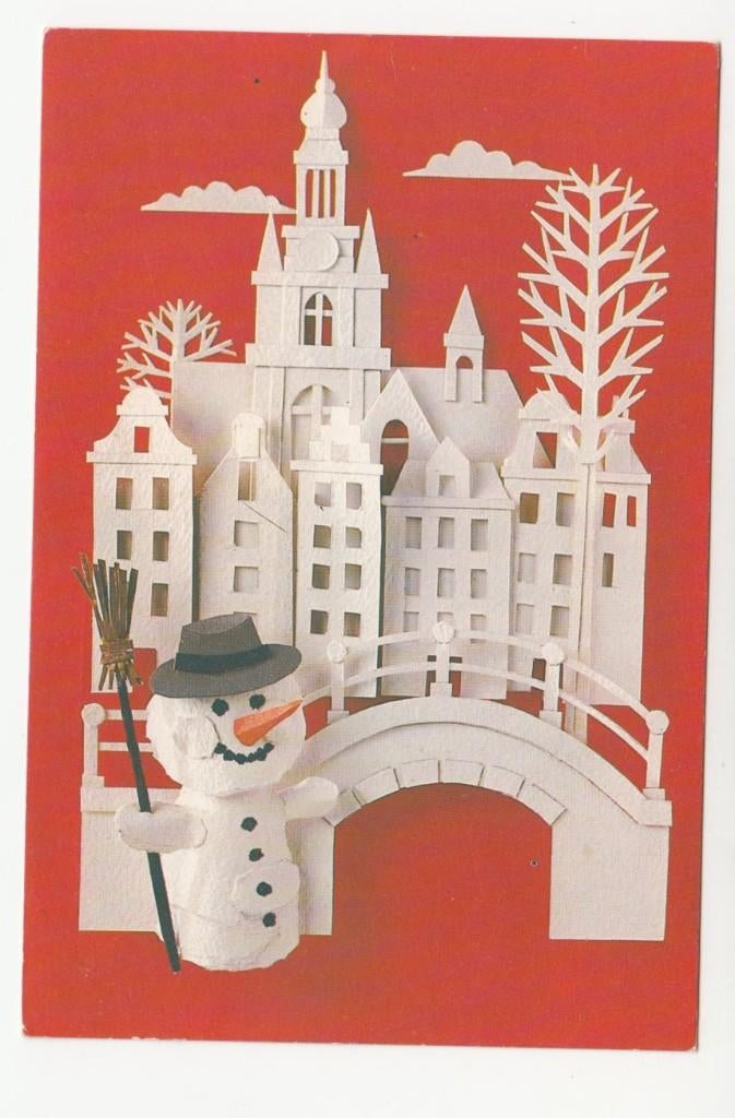 Knipkunst Knipwerk Brug Sneeuwpop Ontwerp J. v. d. Boom, Verzamelen, Ophalen of Verzenden, 1980 tot heden, Gelopen, Overige thema's
