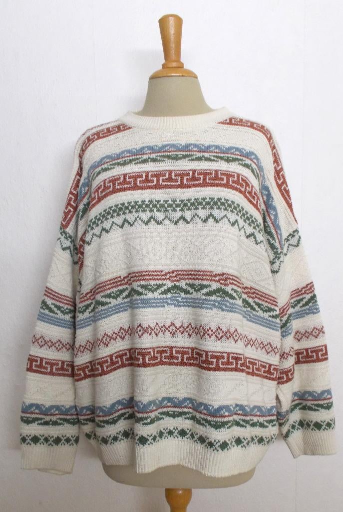 Vintage/Noors/etnisch look beige unisex print trui! XL/XXL, Kleding | Dames, Ophalen of Verzenden, Zo goed als nieuw, Maat 46/48 (XL) of groter