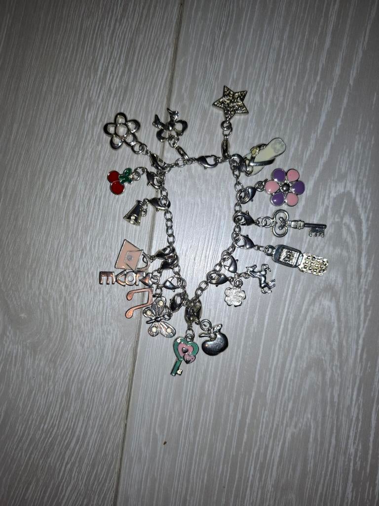 Bedelarmband met diverse hangers, Met bedels of kralen, Ophalen of Verzenden, Zo goed als nieuw, Zilver