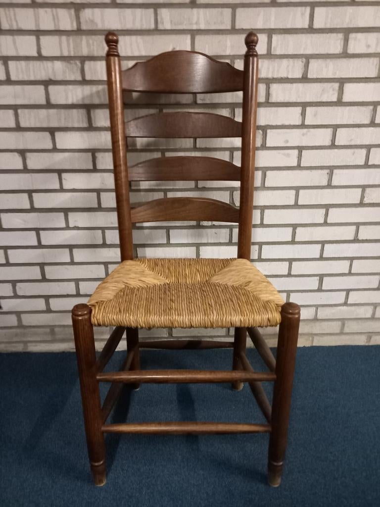 Houten stoel met rieten zitting (4 stuks), Huis en Inrichting, Stoelen, Gebruikt, Bruin, Landelijk, Eén