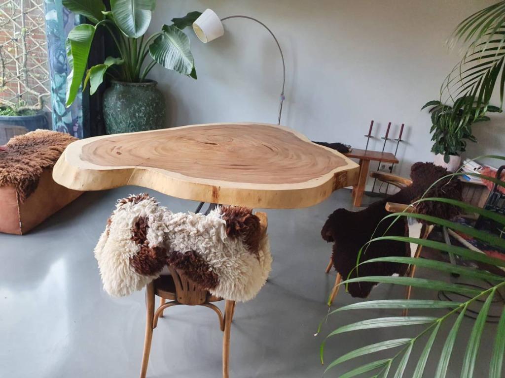 AKTIE Boomstamtafels: robuuste Houten tafel eiken teakhout, Landelijk industrieel stoer romantische, Vijf personen of meer, Grenenhout