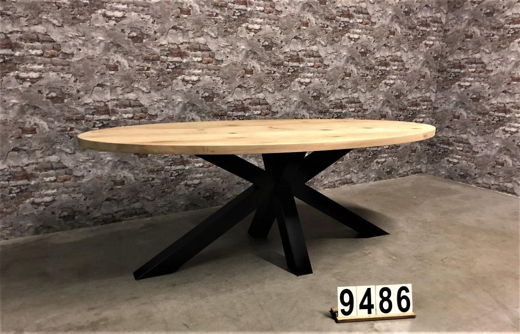 Industriële eiken eetkamertafel ovaal nr.9486, Huis en Inrichting, Tafels | Eettafels, Info@antiekgroothandel.com, 100 tot 150 cm