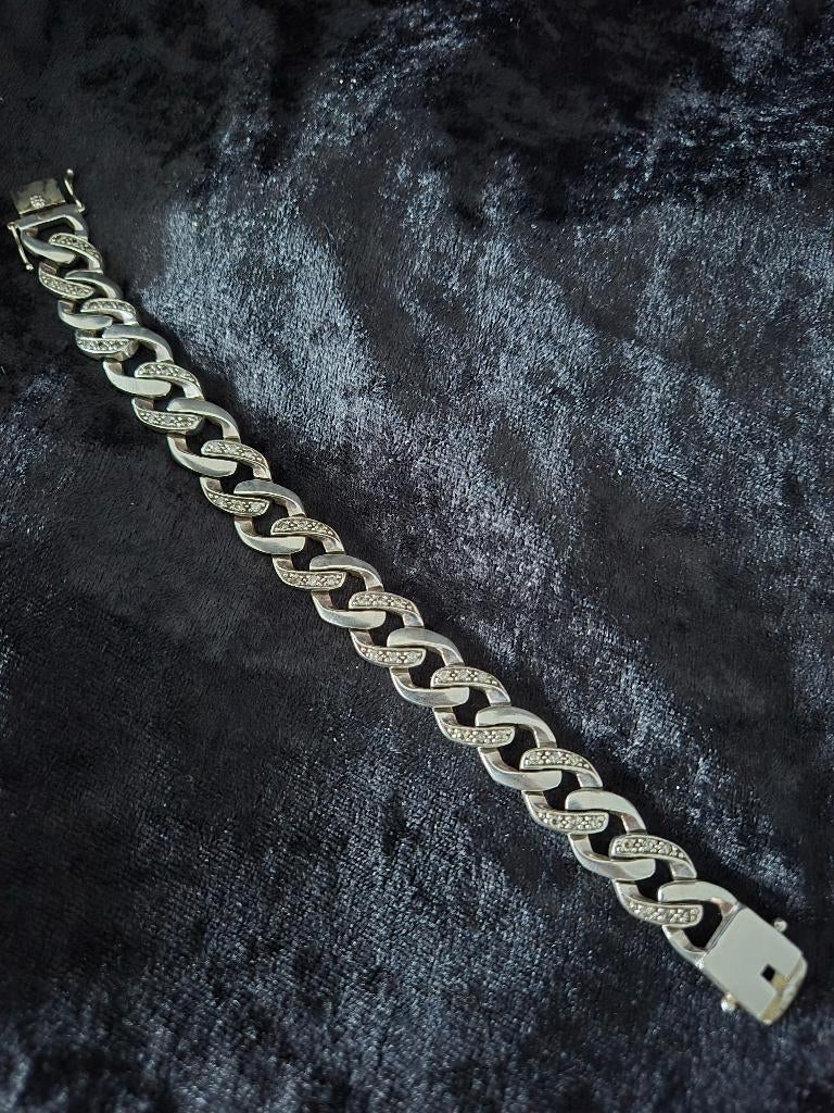 Zilveren 371 armband Cuban Link 20cm, Sieraden, Tassen en Uiterlijk, Armbanden, Met kristal, Zilver zolder, Ophalen of Verzenden