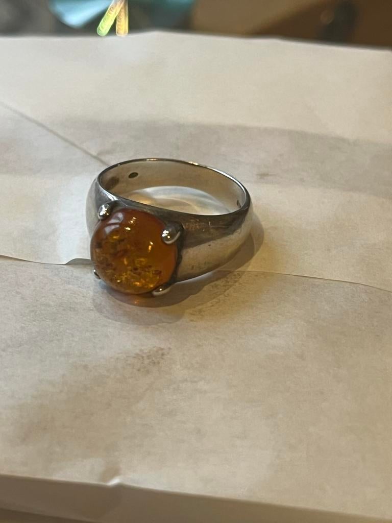 Zilveren Ring met Baltische Amber (16.5 mm), Ophalen of Verzenden, Met edelsteen, Dame, Zilver