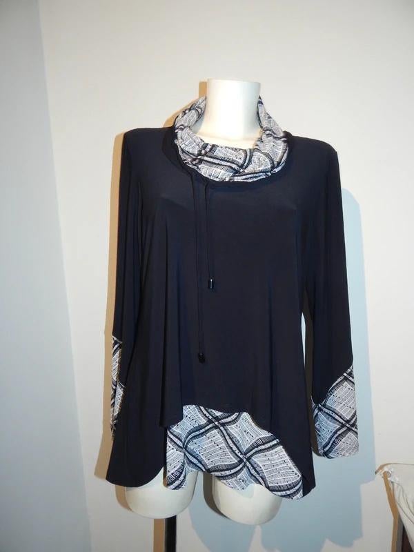 Joseph Ribkoff stretch trui deels print stof zilveren stip M