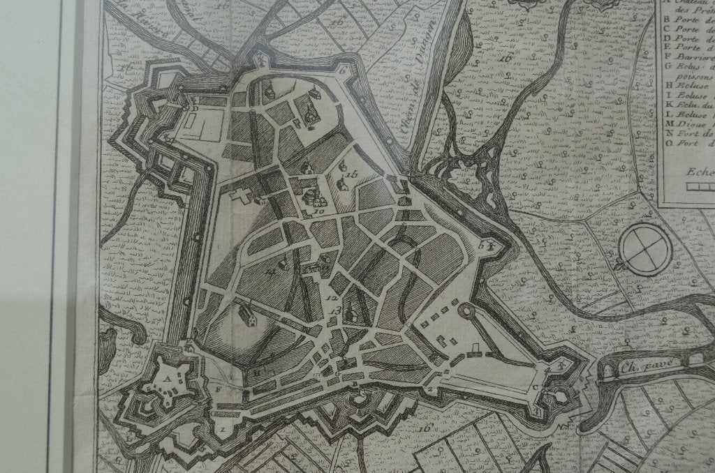 Fraaie Franse kopergravure Den Bosch 1743, Antiek en Kunst, Cartografie, 27 cm, Ophalen of Verzenden, Gravure