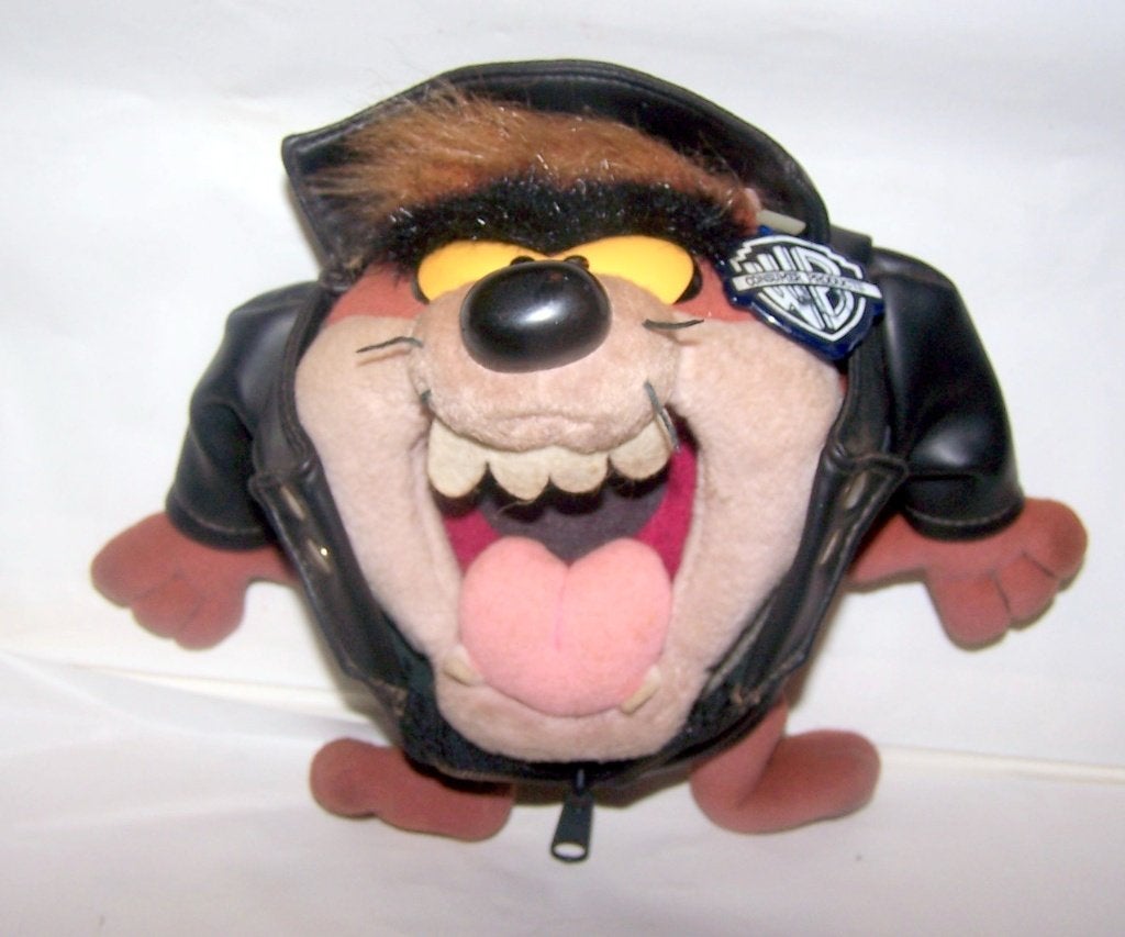 Vintage Taz knuffel in leren jasje - Warner Bros. Nieuwstaat, Ophalen of Verzenden, Zo goed als nieuw