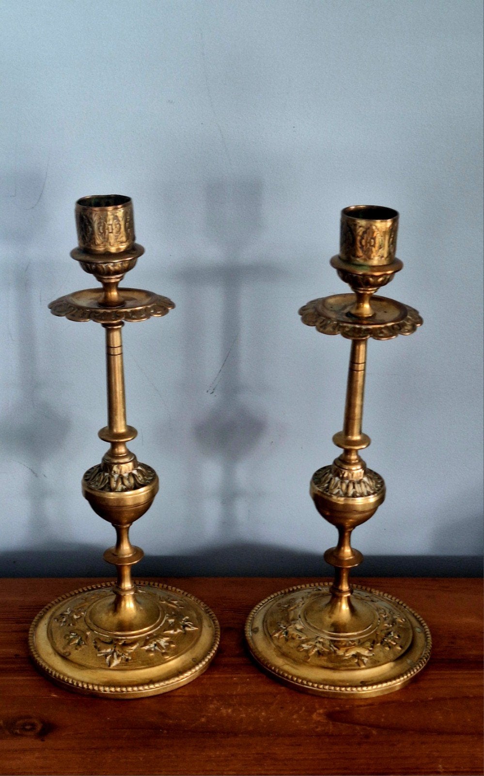 Antieke Koperen Kandelaars  Frankrijk 19e eeuw, Antiek en Kunst, Ophalen of Verzenden, Koper of Brons