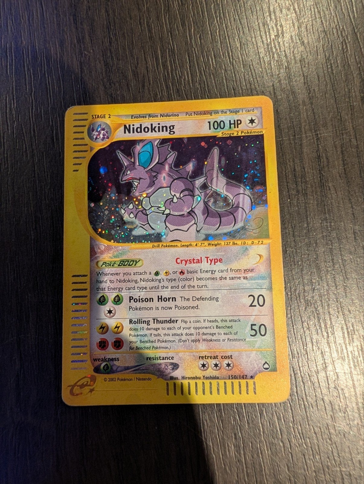 ​Nidoking Crystal Type Holo 150/147 – Aquapolis, Hobby en Vrije tijd, Verzamelkaartspellen | Pokémon, Ophalen of Verzenden, Zo goed als nieuw