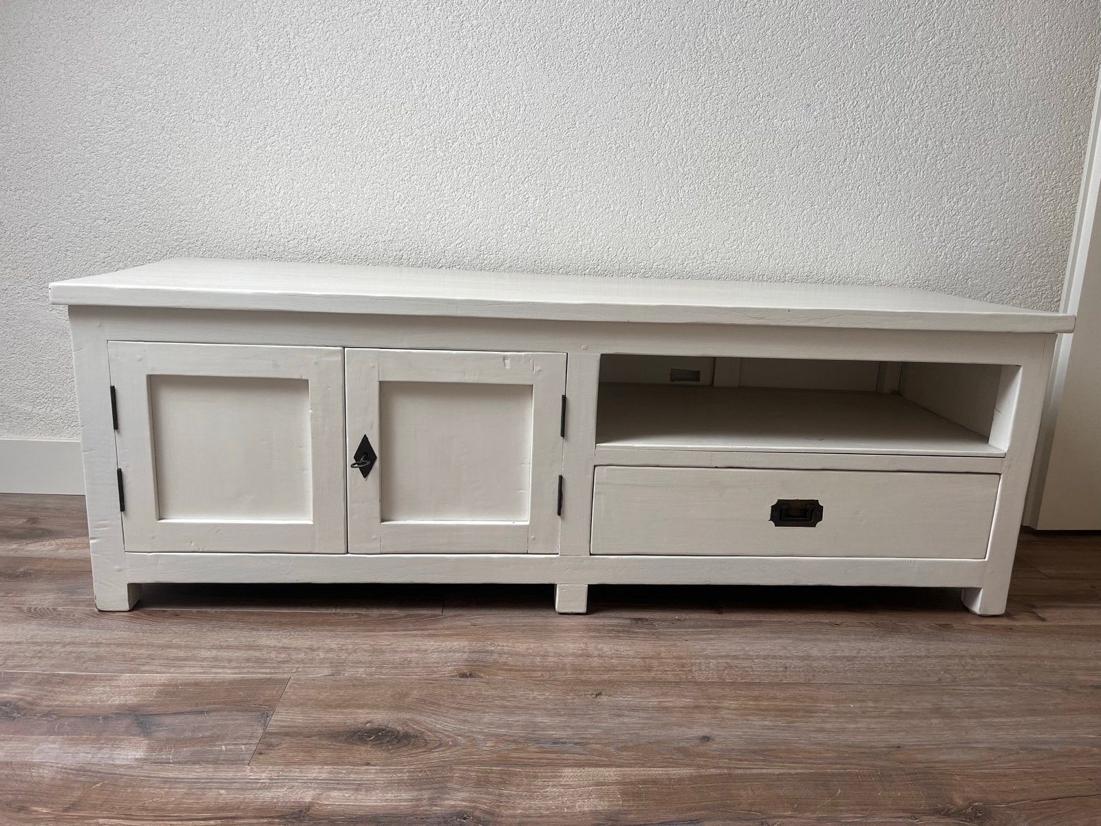TV-meubel wit / creme met opbergruimte, Ophalen, Gebruikt, 100 tot 150 cm, Minder dan 100 cm