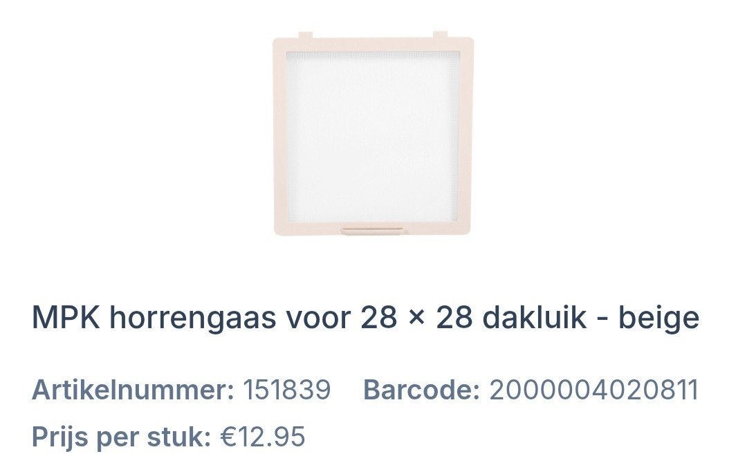 MPK horrengaas voor 28x28 dakluik - beige, Ophalen of Verzenden, Nieuw