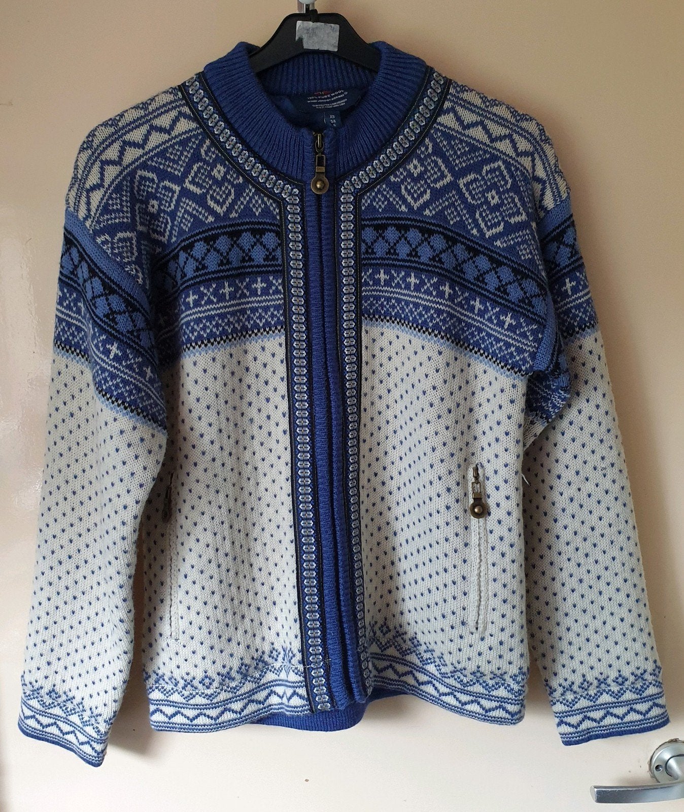 Mooie blauw/witte WINDFORD OF NORWAY trui (wol), Blauw, Ophalen of Verzenden, Windford of norway, Maat 34 (XS) of kleiner