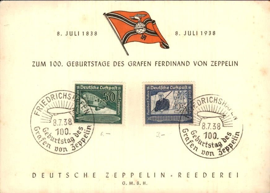 Derde Rijk - Graaf Zeppelin - Stempels - 1938, Ophalen of Verzenden, Briefkaart