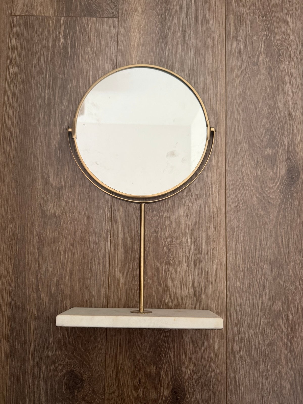Ronde spiegel met marmeren voet, Huis en Inrichting, Woonaccessoires | Spiegels, Minder dan 50 cm, Rond, Ophalen of Verzenden