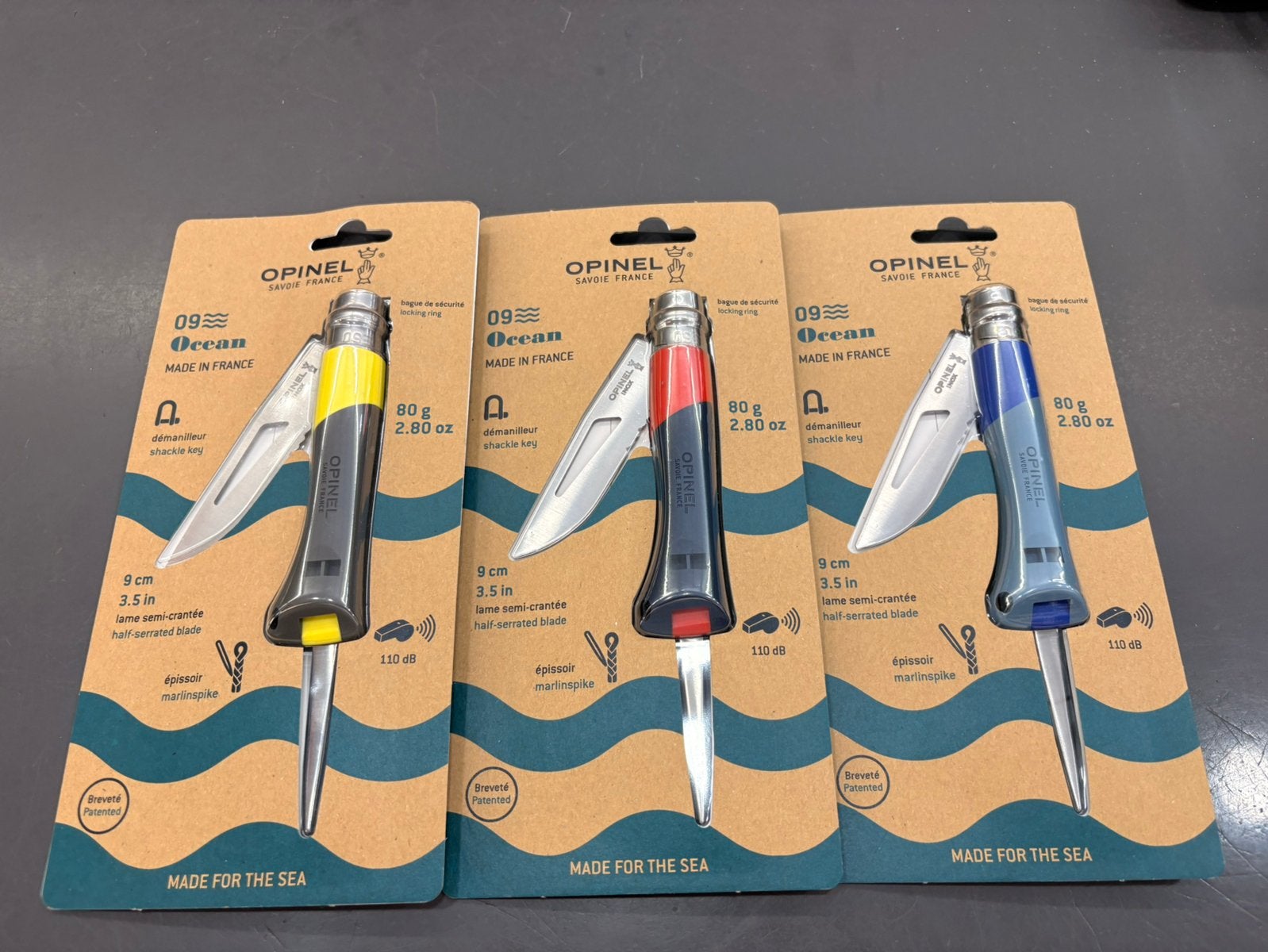 3 Opinel NO9 Ocean Frans zakmes, Caravans en Kamperen, Kampeergereedschap, Ophalen of Verzenden