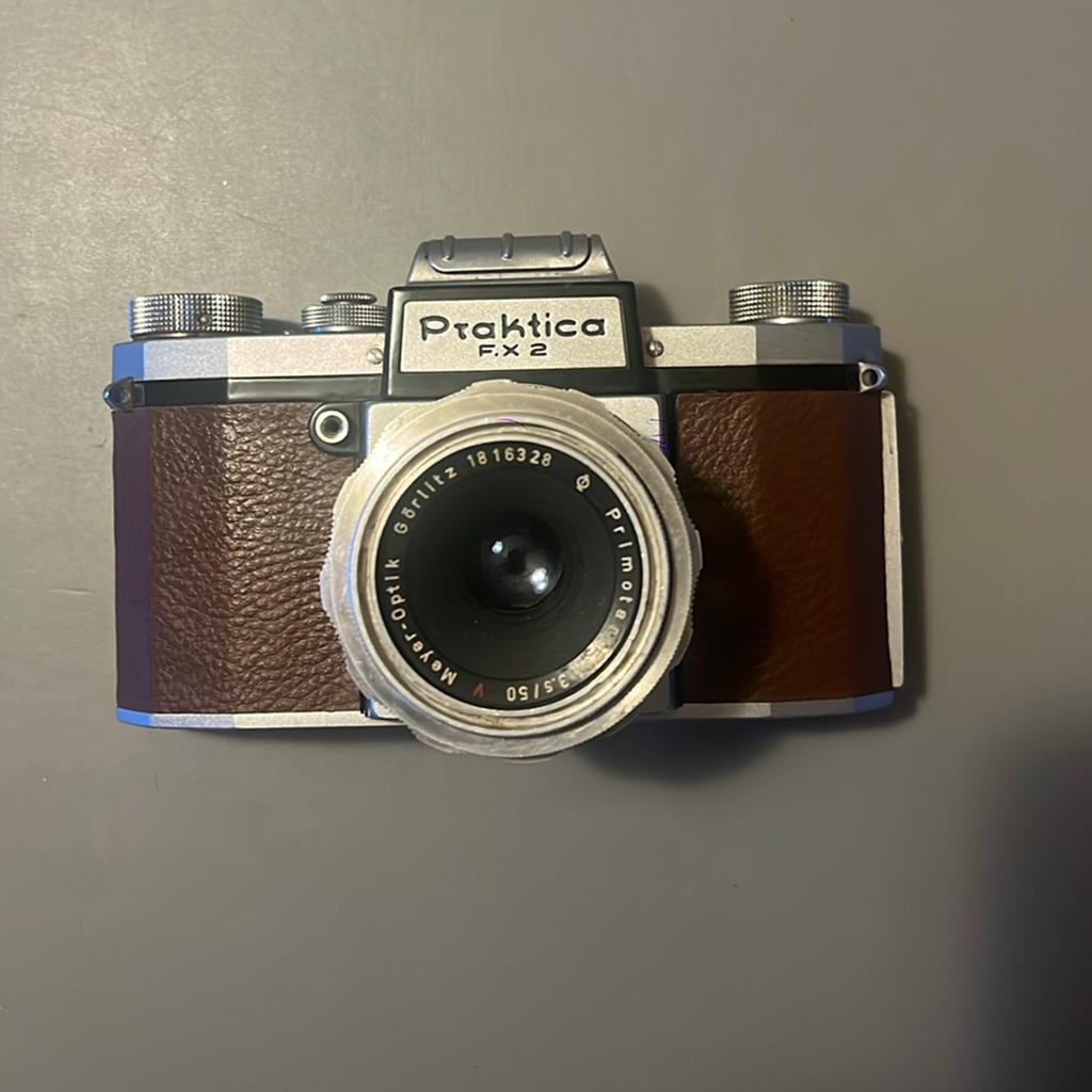 Praktica fx2 met meyer optik primotar 50mm 3.5, Ophalen of Verzenden, Spiegelreflex, Overige Merken
