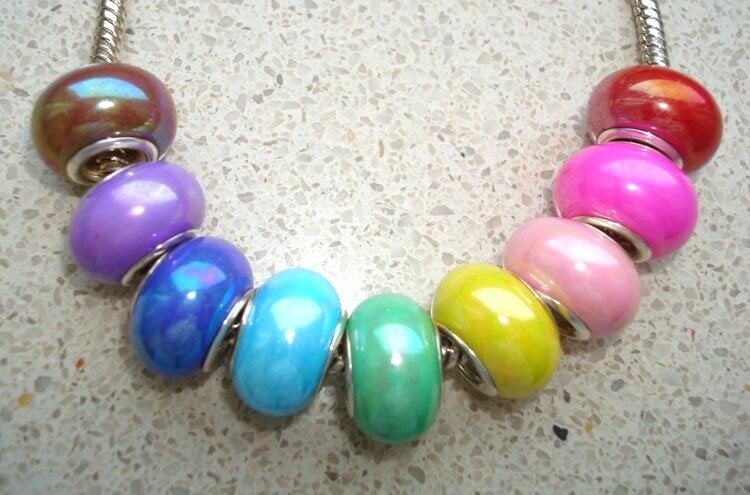 Set van 9 groot gat bedels met parelmoerglans, Overige materialen, Want 18 Hoogvliet, Adorabeads, Nieuw