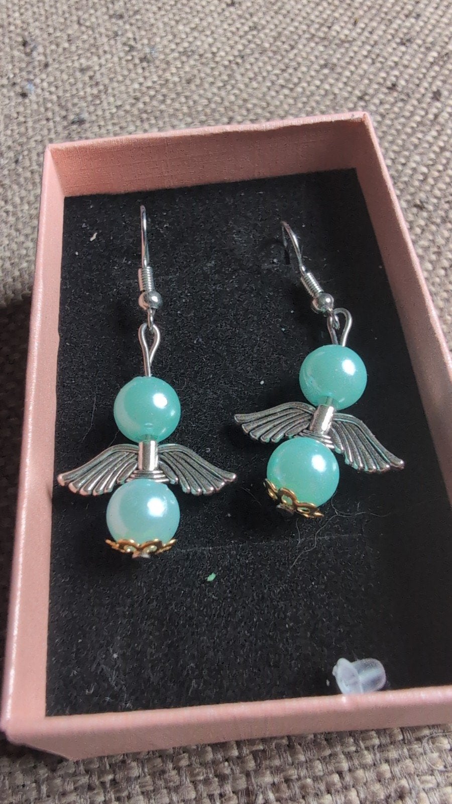 Unieke handgemaakte engel oorbellen - turquoise parels, Ophalen of Verzenden