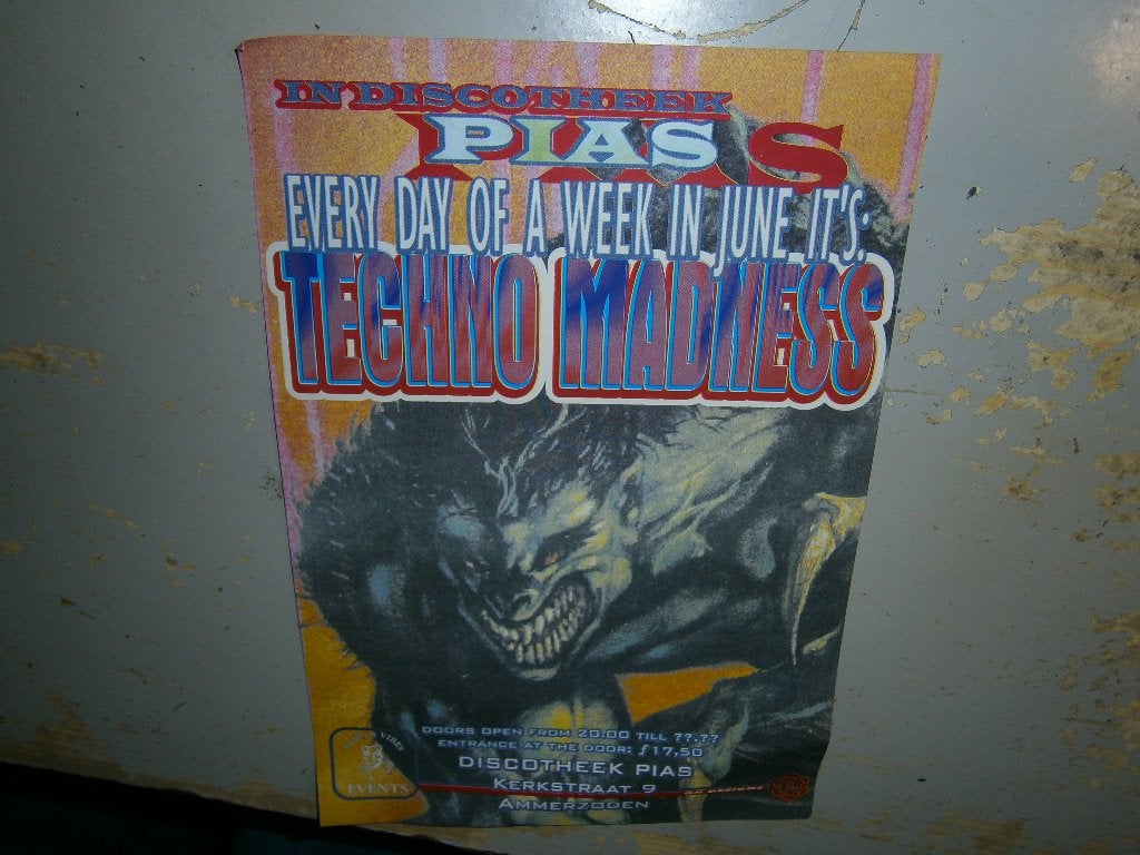 Pias Ammerzoden – Techno Madness June 1996. Zeldzame Flyer !, Ophalen, A4 of kleiner, Muziek, Rechthoekig Staand