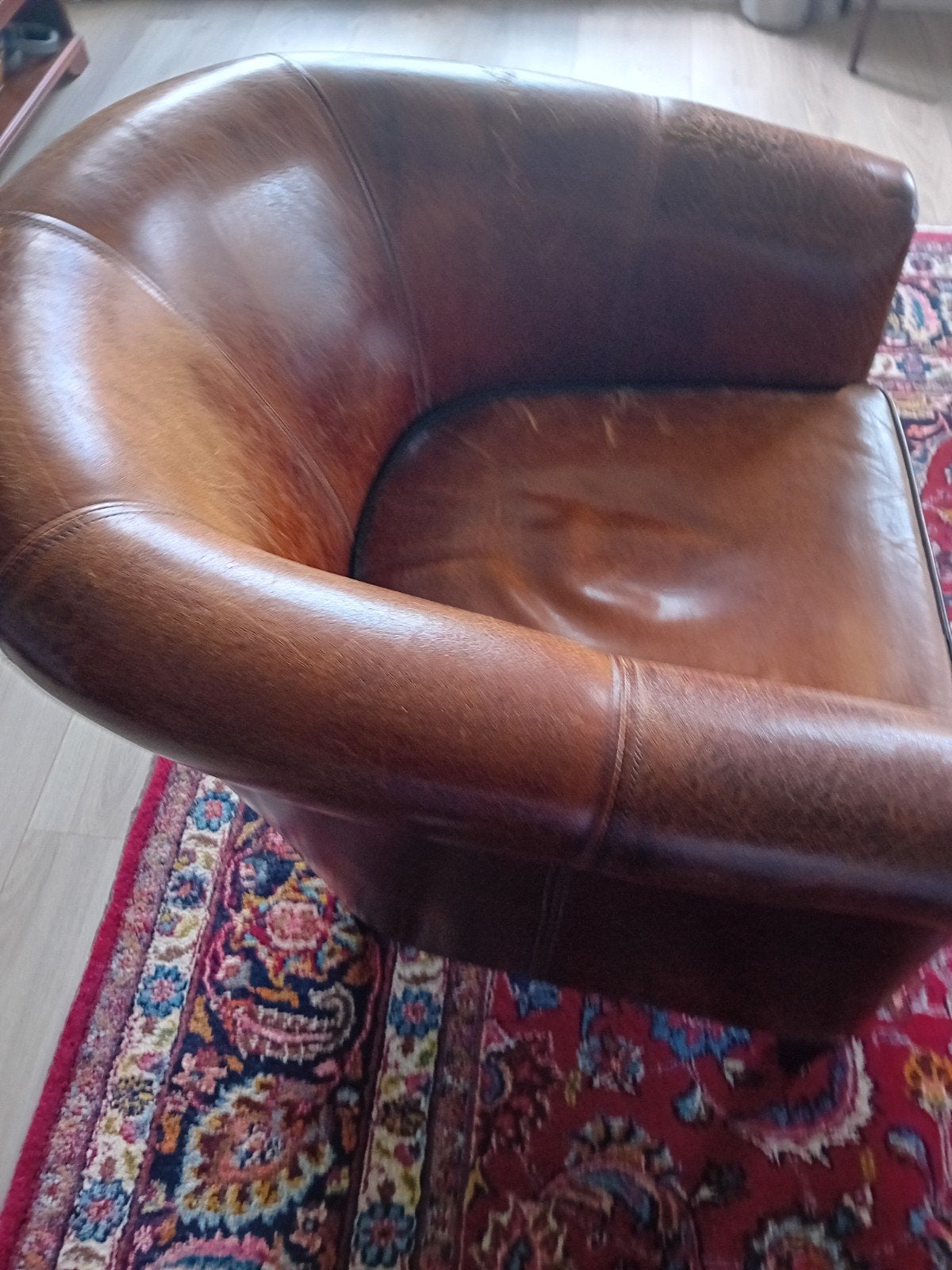 Vintage Leren Clubfauteuil - Cognac Bruin, Huis en Inrichting, Ophalen, Gebruikt, Vintage, Klassiek, Clubfauteuil, 75 tot 100 cm