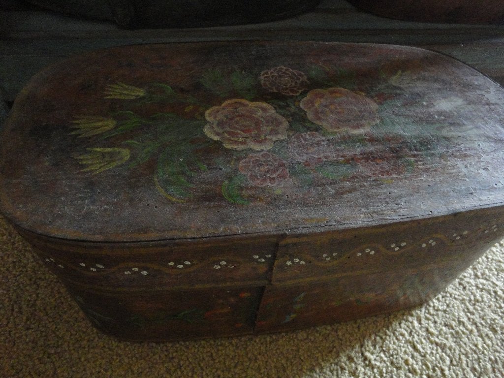 antieke met BLOEMEN BESCHILDERDE SPANEN DOOS (ca. 1840), Antiek en Kunst, Ophalen of Verzenden