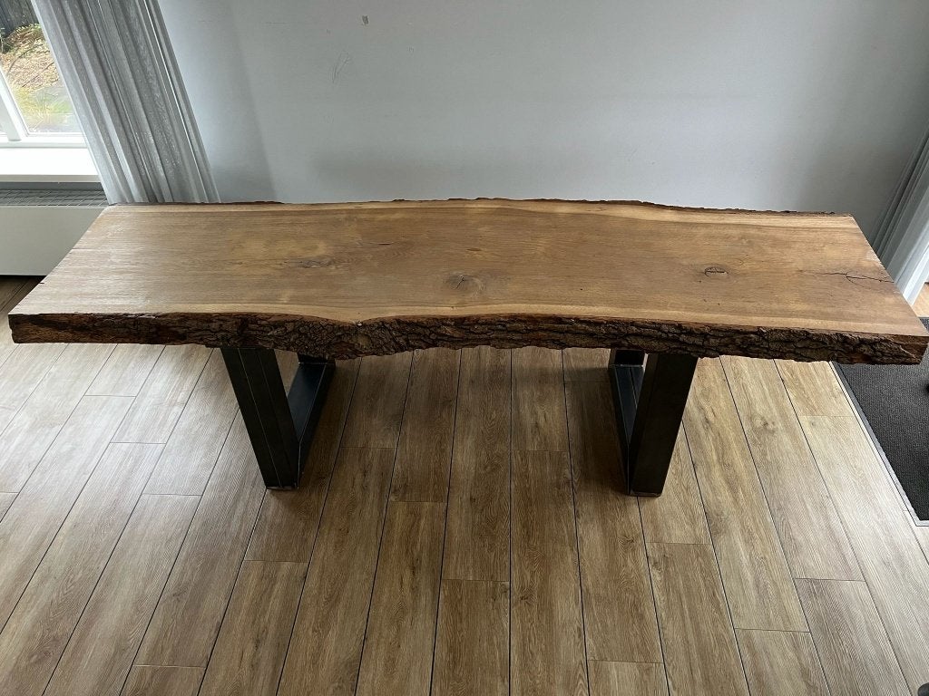 Robuuste eikenhouten boomstamtafel - 270 cm lang, Huis en Inrichting, Tafels | Eettafels, Ophalen, Gebruikt, Eikenhout, 200 cm of meer