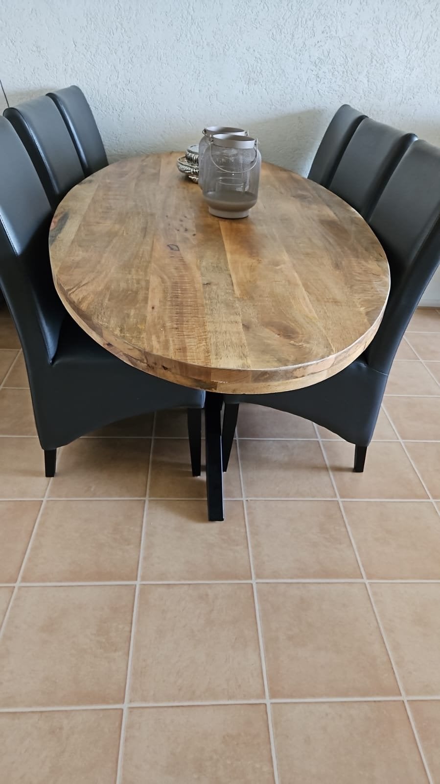 6 Stevige grijze eetkamerstoelen, Huis en Inrichting, Stoelen, Ophalen, Gebruikt, Leer, Grijs