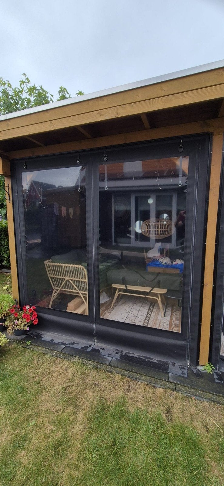 verandazeil / veranda ramen 227x224 + bevestigingsrail, Tuin en Terras, Ophalen, Gebruikt, 2 ramen