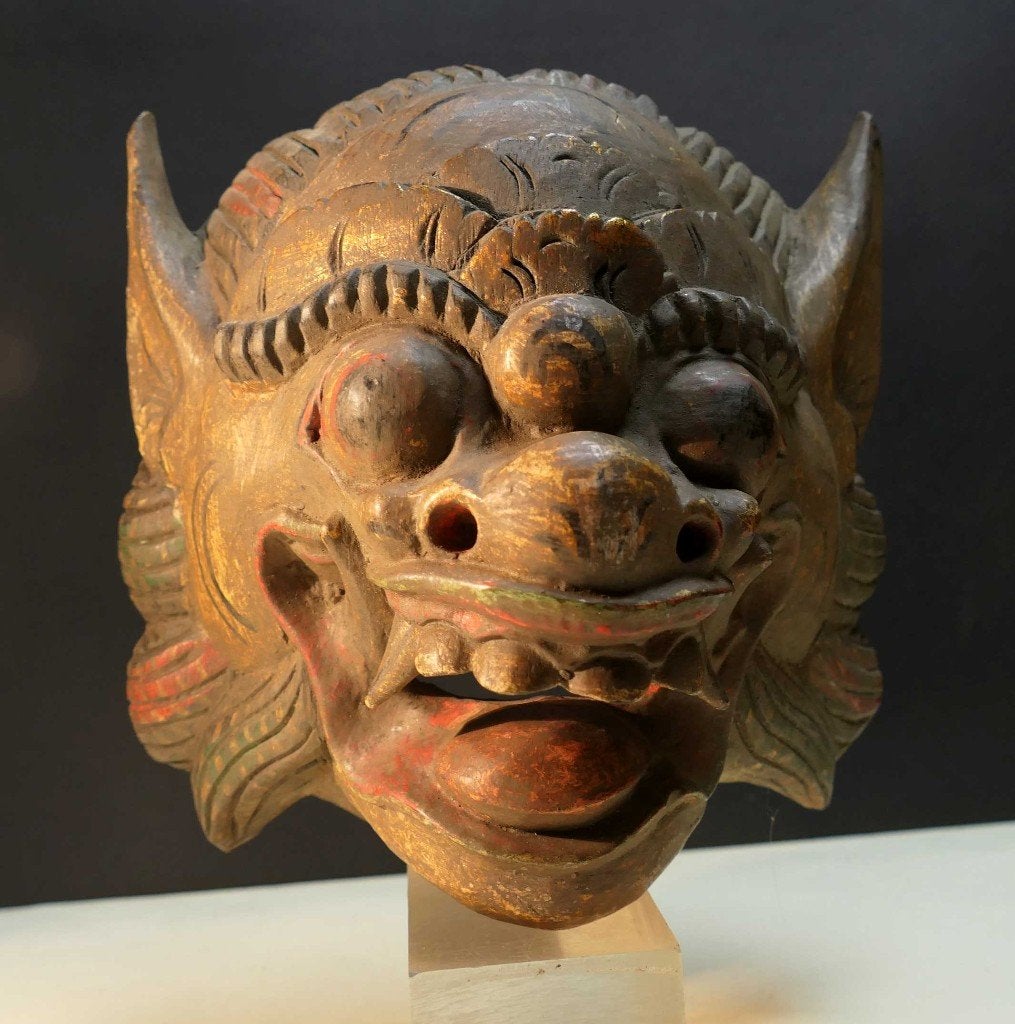 Demonen masker uit Bali, Indonesie MX1 kunst oud beeld hout, Ophalen of Verzenden