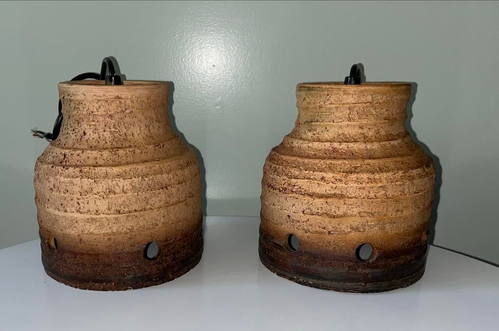 Set van 2 vintage terracotta hanglampen, Ophalen of Verzenden, Zo goed als nieuw