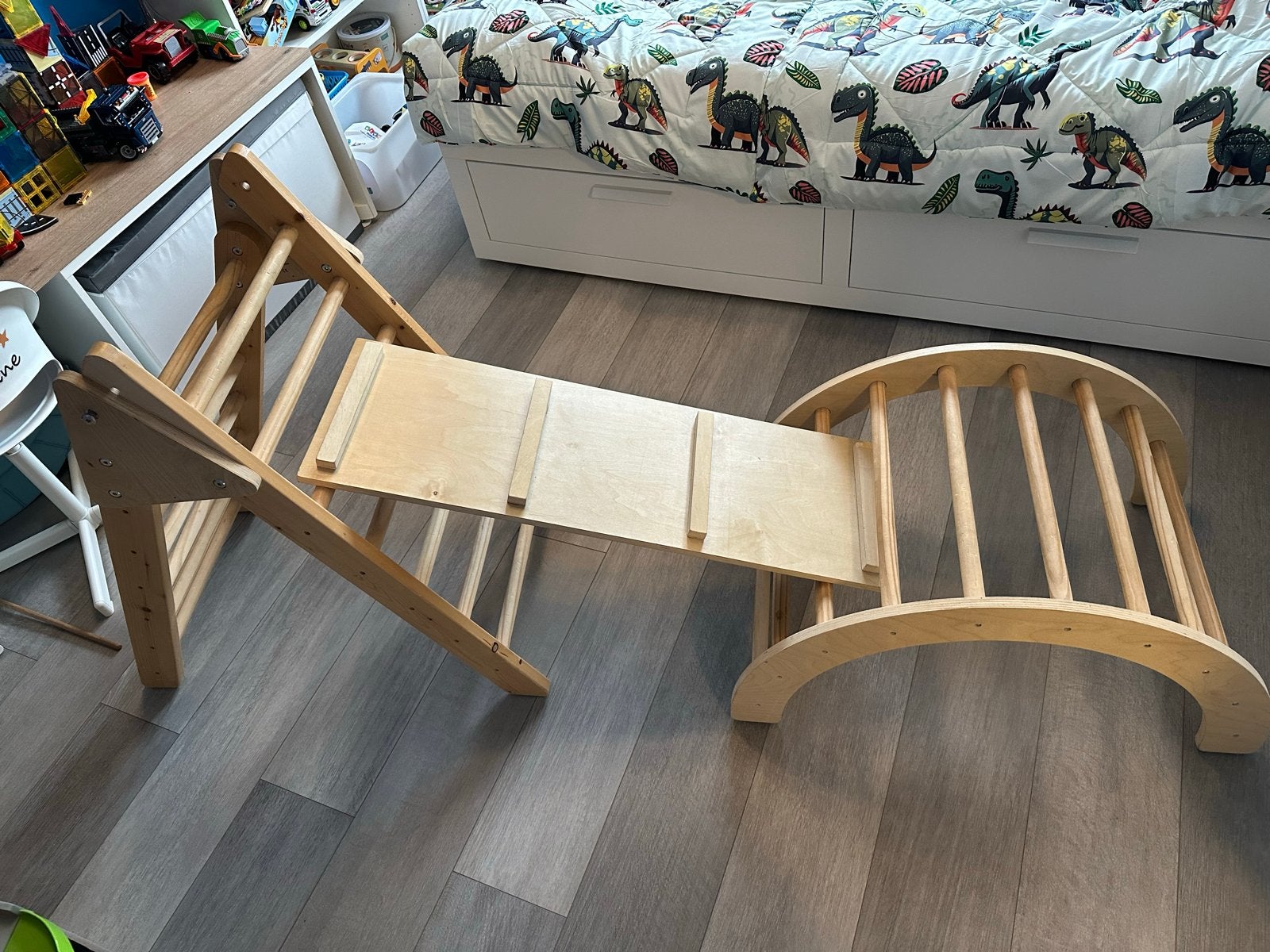 Houten Klimrek met Glijbaan en Klimboog, Ophalen, Zo goed als nieuw, Glijbaan